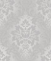 Grandeco Silver Fabric Damask A10904 Wallpaper